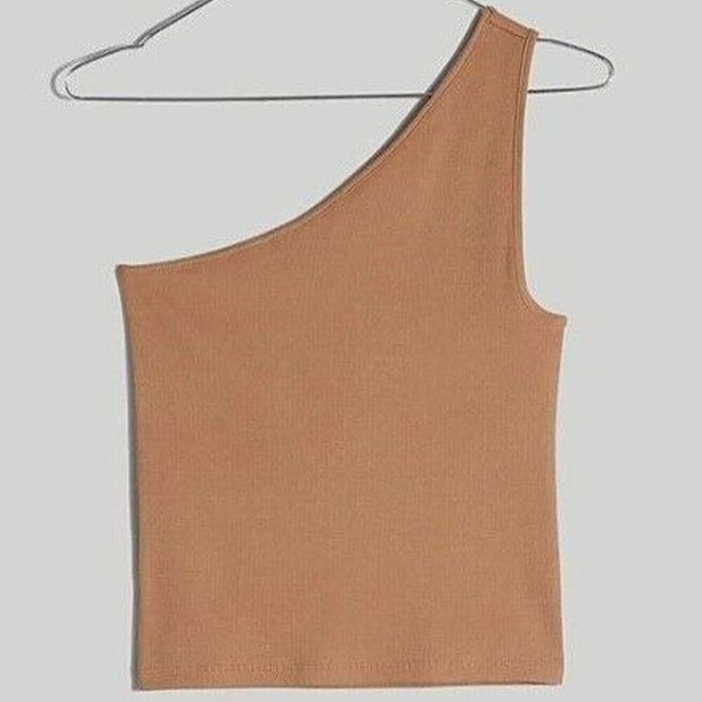 Madewell Brightside Ribbed One Shoulder Stretch Tank Brown NWT XS
